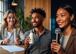 Teacher, singer, and public speaker practicing gentle vocal warm ups and hydration to prevent throat clearing and protect their voices