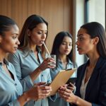 Diverse teacher, singer, and speaker doing straw phonation in a bright clinical studio while a voice clinician observes